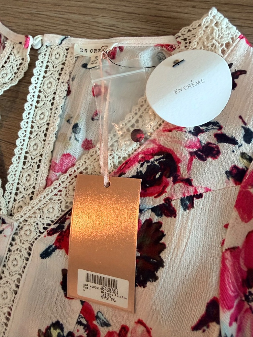 Floral Lace Mini Dress NWT Pink Cream Open Back Long Sleeve Boho Size Small NEW! - Picture 13 of 14